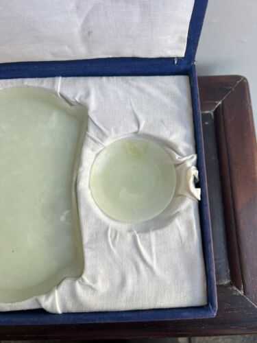 Vintage Chinesische Jade Natur Handgeschnitzt Teekanne Set 6 Tassen Untertasse Tablett - Bild 6 von 23