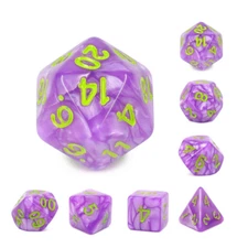 NEW RPG D&D Role Playing Dice Set of 7 - Pearl Light Purple - green inking