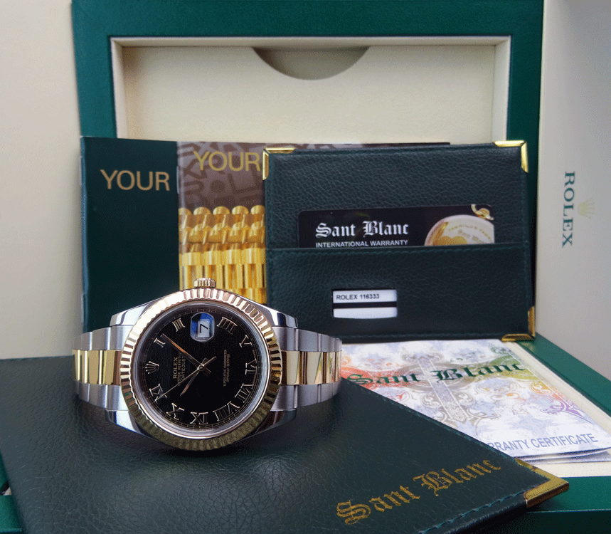 ROLEX - 41mm 18kt Gold & SS DateJust II Black Roman Dial 116333 - SANT BLANC