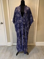Floral Pullover Long Kaftan Dress Women OS Lagenlook Oversized Coastal *CUT HEM!