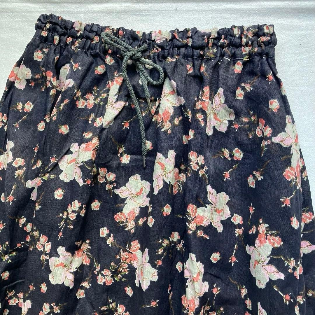 Ichi Antiques Linen Flare Skirt Navy Floral New with Tag