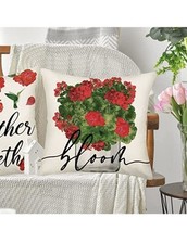 Set Of 2 Decorative Throw Pillow Covers 17 x 17" Geraniums Bloom Garden NEW