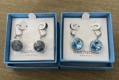 2 Pair Touchstone Crystal by Swarovski Sparkly Blue Blues Lulu Earrings