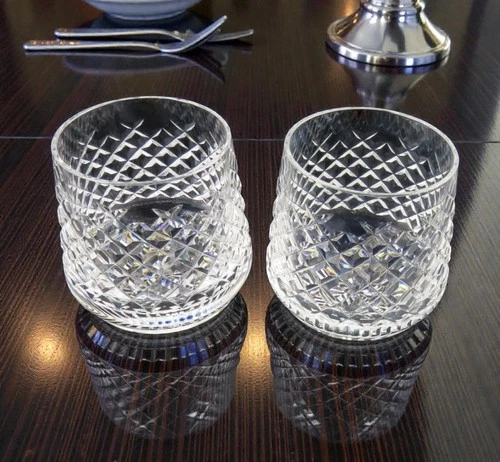 VTG 2 Waterford Crystal Alana Roly Poly Glasses 3-1/2" Cut Cross Hatch