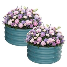  Round Galvanized Raised Garden Bed kit,Outdoor Garden Raised Planter 2 Blue
