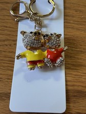 Sparkling Pigs Keychain Rhinestone Crystal Charm Purse Bag Accessory Clip