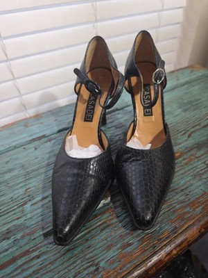 Casadei Vero Cuoio Heels Satin Women s  8.5 B Snake Skin black Italy 