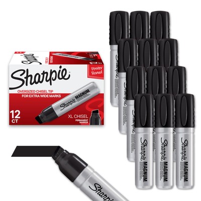 Magnum Permanent Marker Oversized Chisel Tip Great Poster Boards Black 12 Count