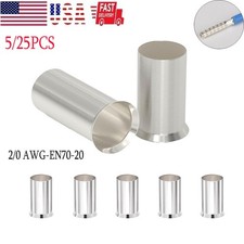 5/25PCS Wire Ferrules 2/0 Gauge Tinned Crimp Copper Ferrule Electrical Connector