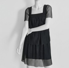 DKNY Women's Black Sheer Sleeve Lined Tiered Square-Neck Mini Dress Size L