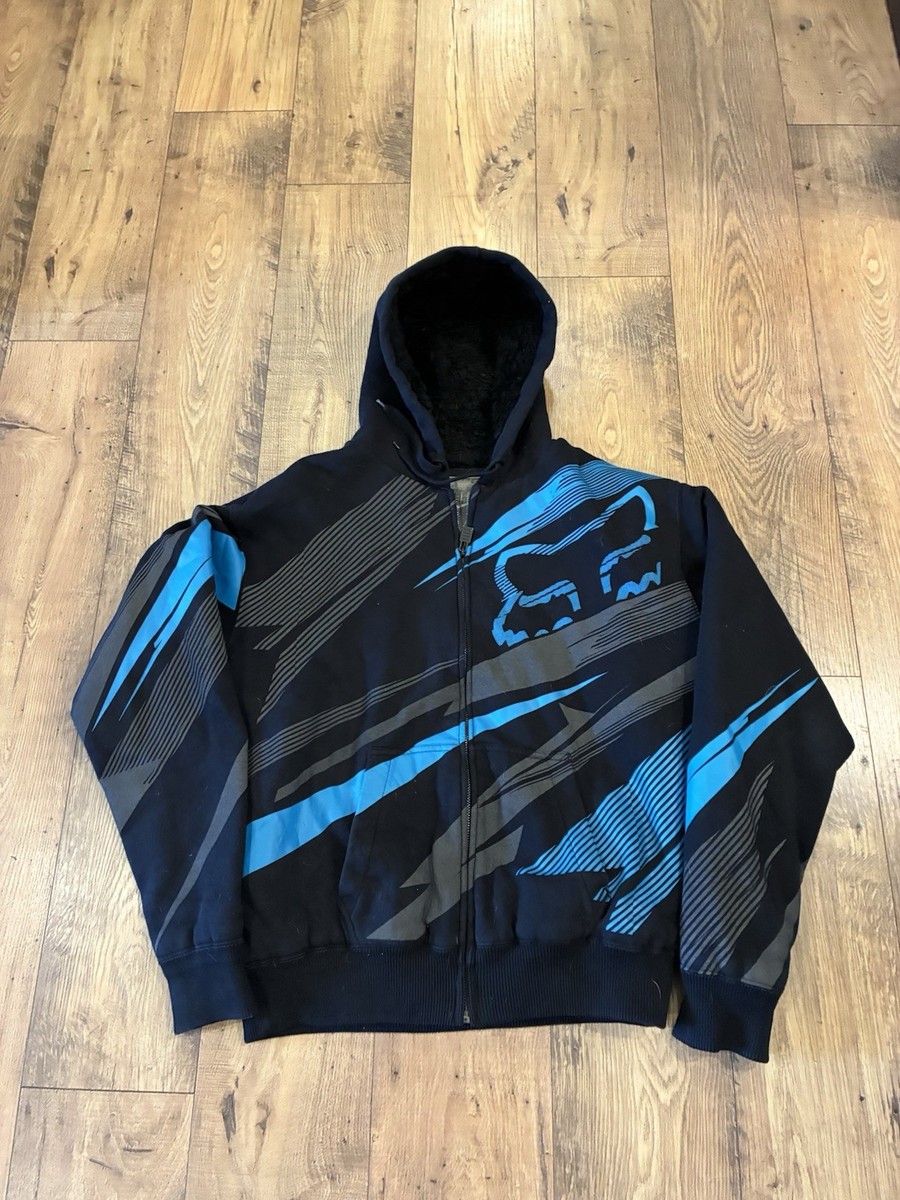 Vintage Fox Racing Sasquatch Hoodie XL Y2K Faux Fur Lined Full Zip