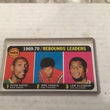 Hayes Wes Unseld Lew Alcindor 1970 Topps #5 1969-70 Rebounds League Leaders.