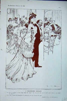 Original alter antiker Druck 1906 Zeichnung Macdonald Sir Julius Mann Frau Romantik