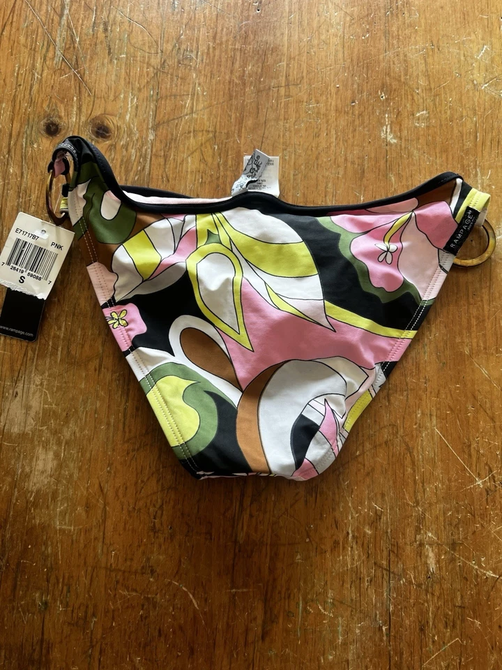 Nuevo con etiquetas Traje de baño Rampage Swim Floral Anillo O Corbata lateral Parte inferior de bikini Pequeño Rosa Lima Foto 3 de 3