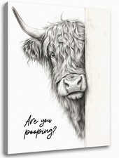 Funny Highland Cow Bathroom Wall Art - Rustic Farmhouse 10"L x 8"W, PH-014