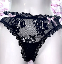VTG Second Skin Sz S Victoria s Secret Pantie Bikini Black Wet