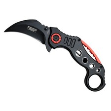 7"" Spring Assisted Red and Black Handle Skinner Folding Knife Stainless Steel B