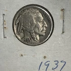 1937  Buffalo Nickel Indian Head Type Coin.  ACTUAL COIN SHOWN IN PHOTOS
