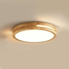 SEALED 30W LED Wooden Ceiling Light Warm White Flush Lamp Ø30cm