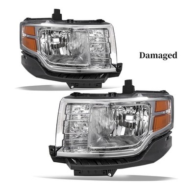 For 2009-2012 Ford Flex Chrome Halogen Type Headlights Lamps Assembly Set LH+RH