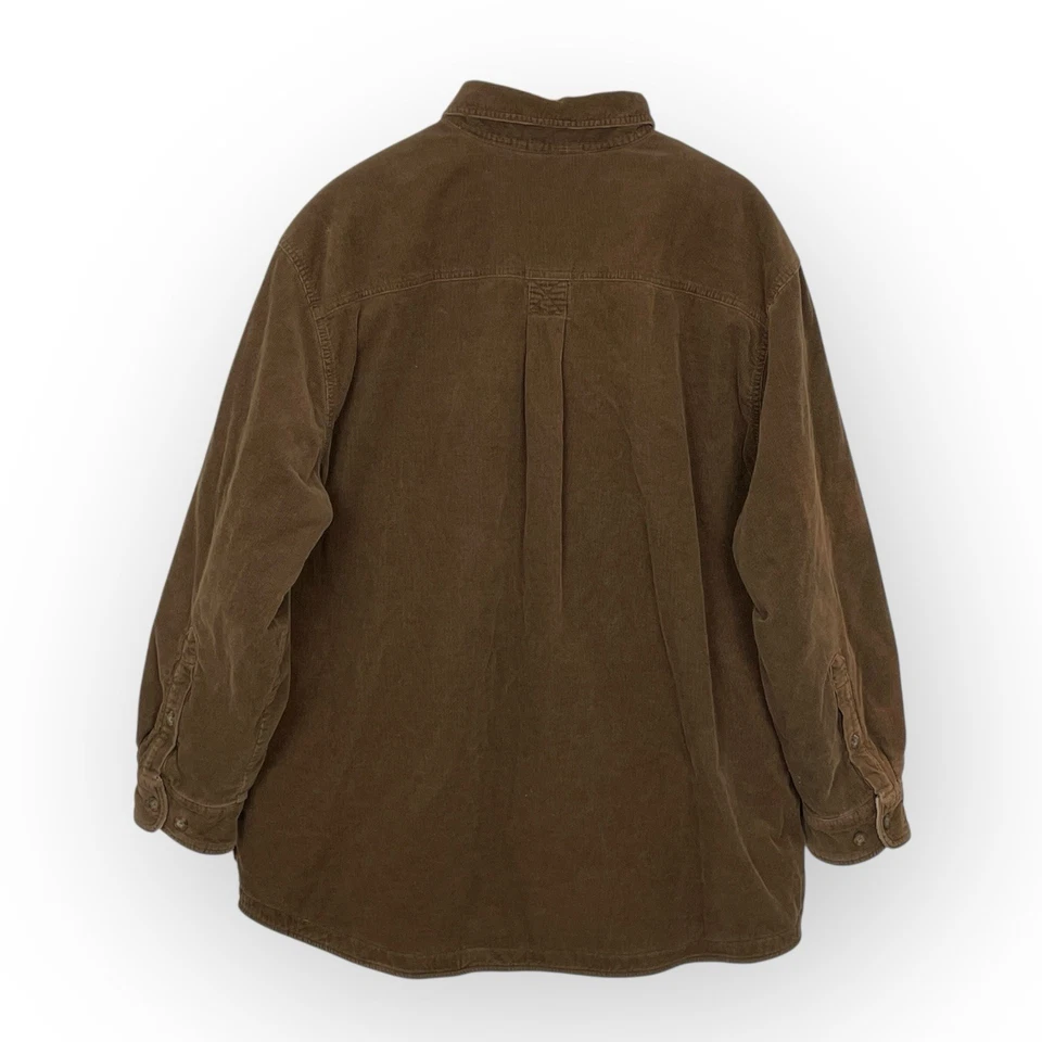 Woolrich Mens Brown Corduroy Fleece Lined Barn Shirt Size 2XL Shacket Distressed - Image 2 of 4