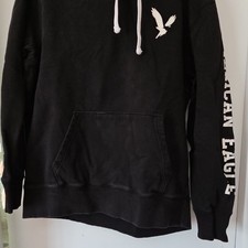American Eagle Outfitters Men's Hoodie Pullover Black Logo Graphic Print Size L