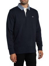 GANT Men's Regular Chambray Heavy Rugger Longsleeved Polo Shirt, Blue