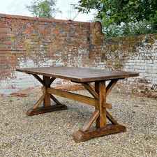 Large Reclaimed Pine Trestle Dining Table 6 Seater Rustic Farmhouse Solid Wood