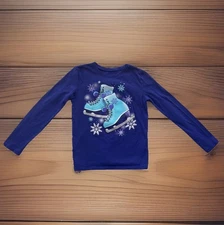Children's Place Girls Winter Ice Skates Tee Shirt Purple Short Sleeve Sz 5-6