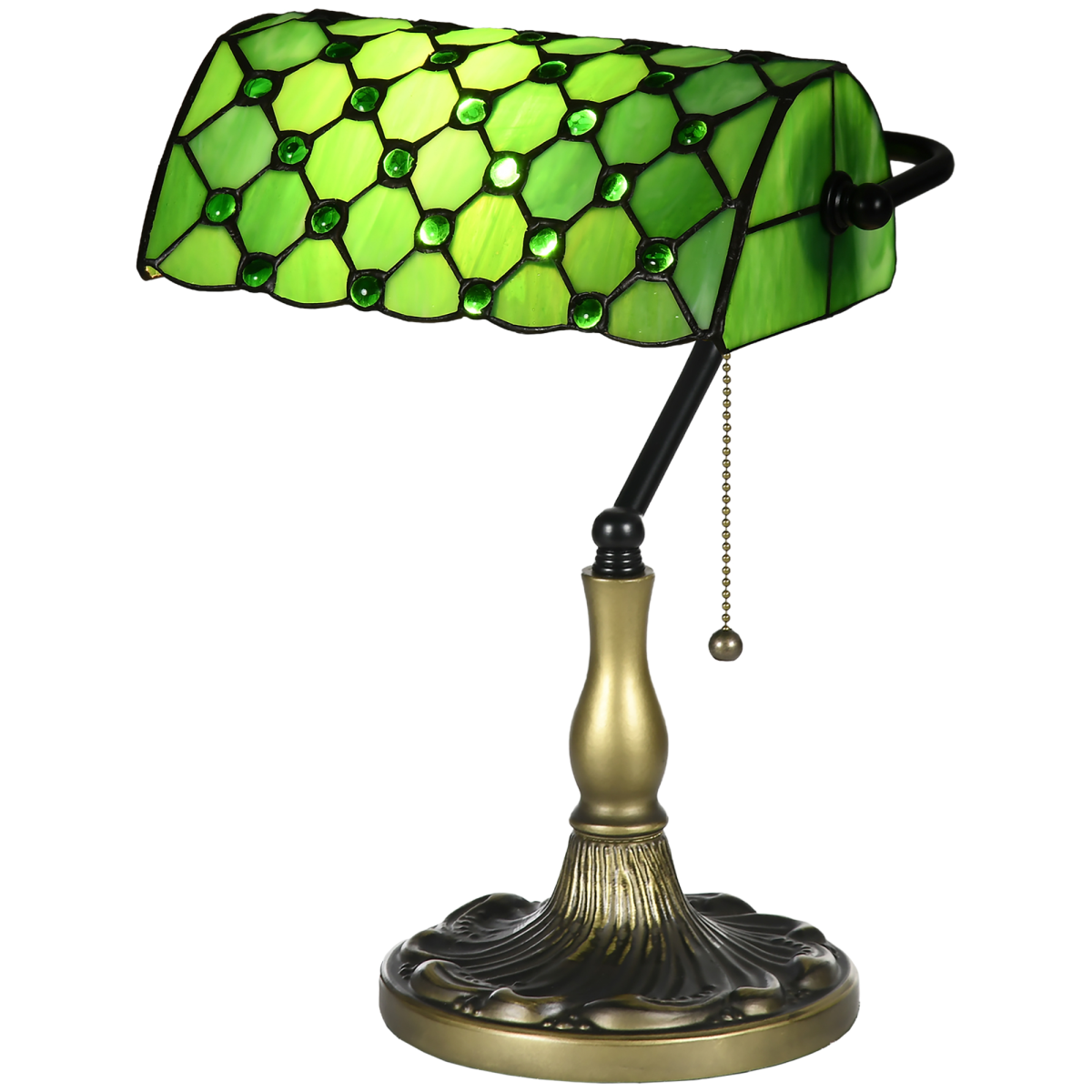 Portland Green Stained Glass Vintage Table Lamp - Image 2