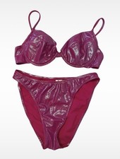 New Look Rare Bikini Set Sparkly Metallic Pink size 12-14 Festival/ Swimwear Y2k