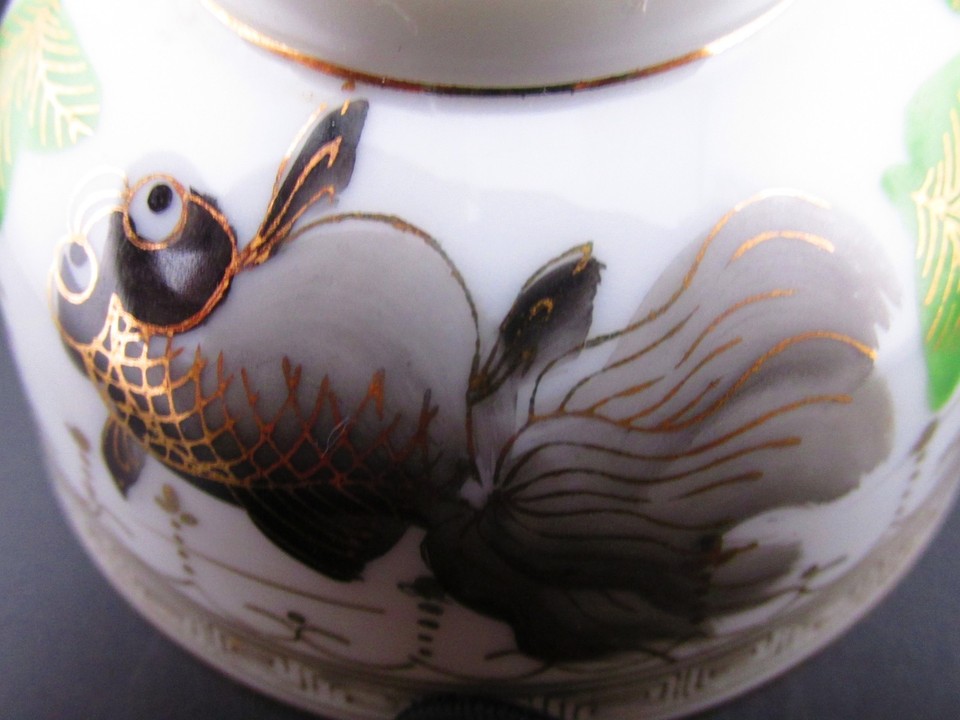 Antique Chinese Famille Rose Goldfish & Lotus Porcelain Rice Bowl 4.5 ...