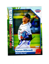 Karson Milbrandt 2025 MWL Top Prospect autograph signed card Beloit Sky Carp c