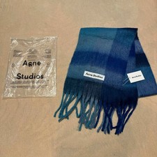 Acne Studios Vally Large Check Scarf All-Blue Tonal Color Alpaca Wool NWT Italy