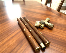 Brass Lion Head Walking Cane with Wooden Stick   Classic Vintage Gentleman Style