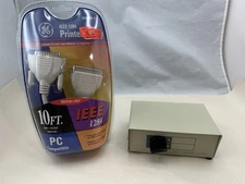 Manual Data Transfer Switch Box 2-Position 25 Pin + NEW GE IEEE 1284 DB25 Cable