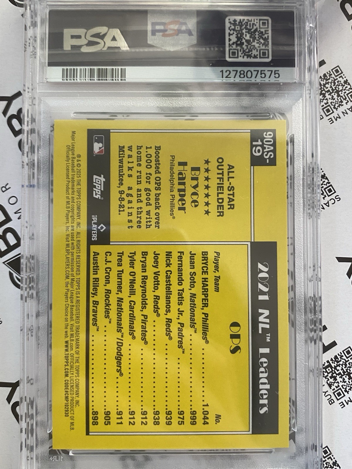 2025 Topps 1990 All Star Bryce Harper #90AS19 Orange Crackle Foil /25 PSA 9 view 3