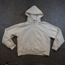 Athleta Hoodie Womens Medium White Forever Fleece 1/2 Zip Pullover Sweatshirt