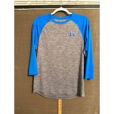 Under Armour HeatGear Mens Medium Fitted Raglan 3/4 Sleeve Shirt Grey Blue