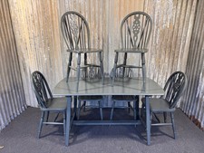 Mid Century Modern Ercol Windsor Dining Table & 6 Chairs | Elm | Sage Green