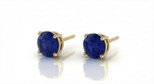 Petite Sterling Silver Round Lab Created Blue Sapphire 4 Prong Stud Earrings