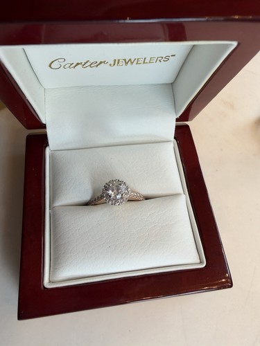 Carter Jewelers Rose Gold Diamond Halo Engagement & Wedding Ring Set Round