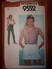 Simplicity 1980 Size 10 Shirt Shorts Pants Pattern 9552 New Uncut