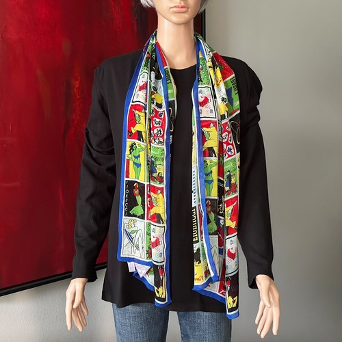 vintage FIORUCCI chiffon long scarf w/ Stickers Panini 1984 print 15 x 60" - Picture 3 of 19