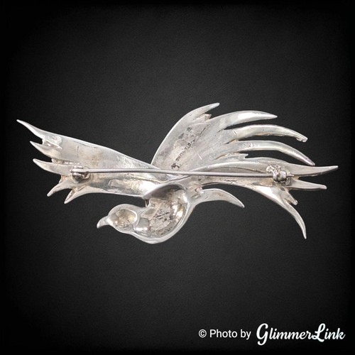 Vintage Bird In Flight 925 Sterling Silver Avian Open Wings Brooch Pin - Picture 8 of 10