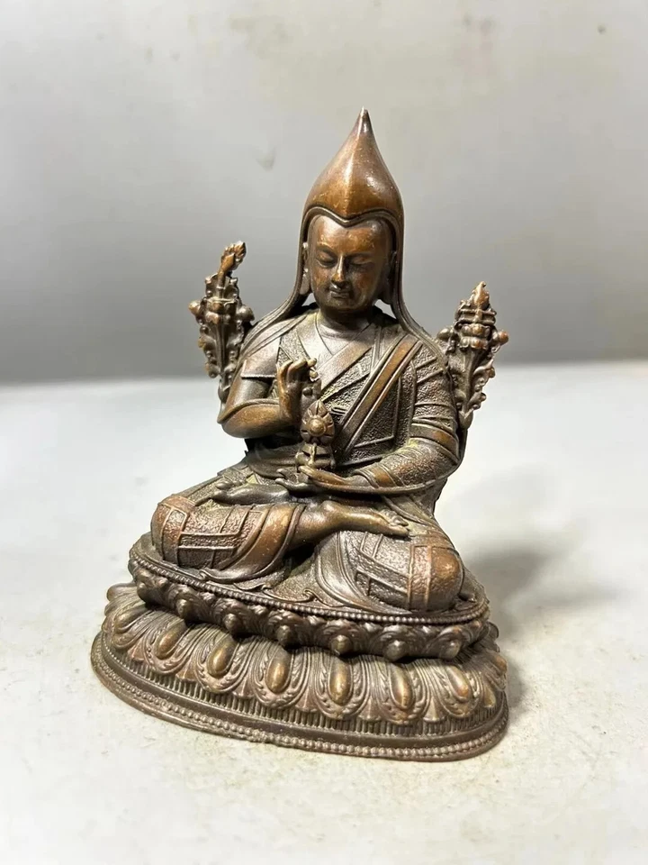 Budismo Tibetano Cobre Tsongkhapa Budista Estatua Adornos Foto 2 de 4