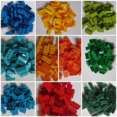 Lego  100x 2x4 3001 10 Farben Rot Blau Grün Gelb Orange Dunkelgrün Lime Azur Neu