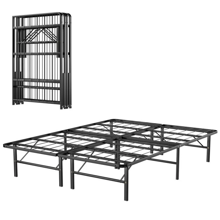 Queen Size Foldable Metal Platform Bed Frame Mattress Foundation