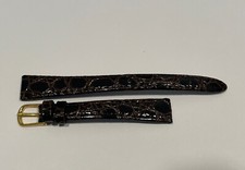 Brown Leather 12 mm Watch strap gold buckle Crocodile Pattern NEW