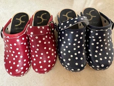 2 Lot Pair Cape Clogs Sweden Made Polkadot Polka Clogs 29